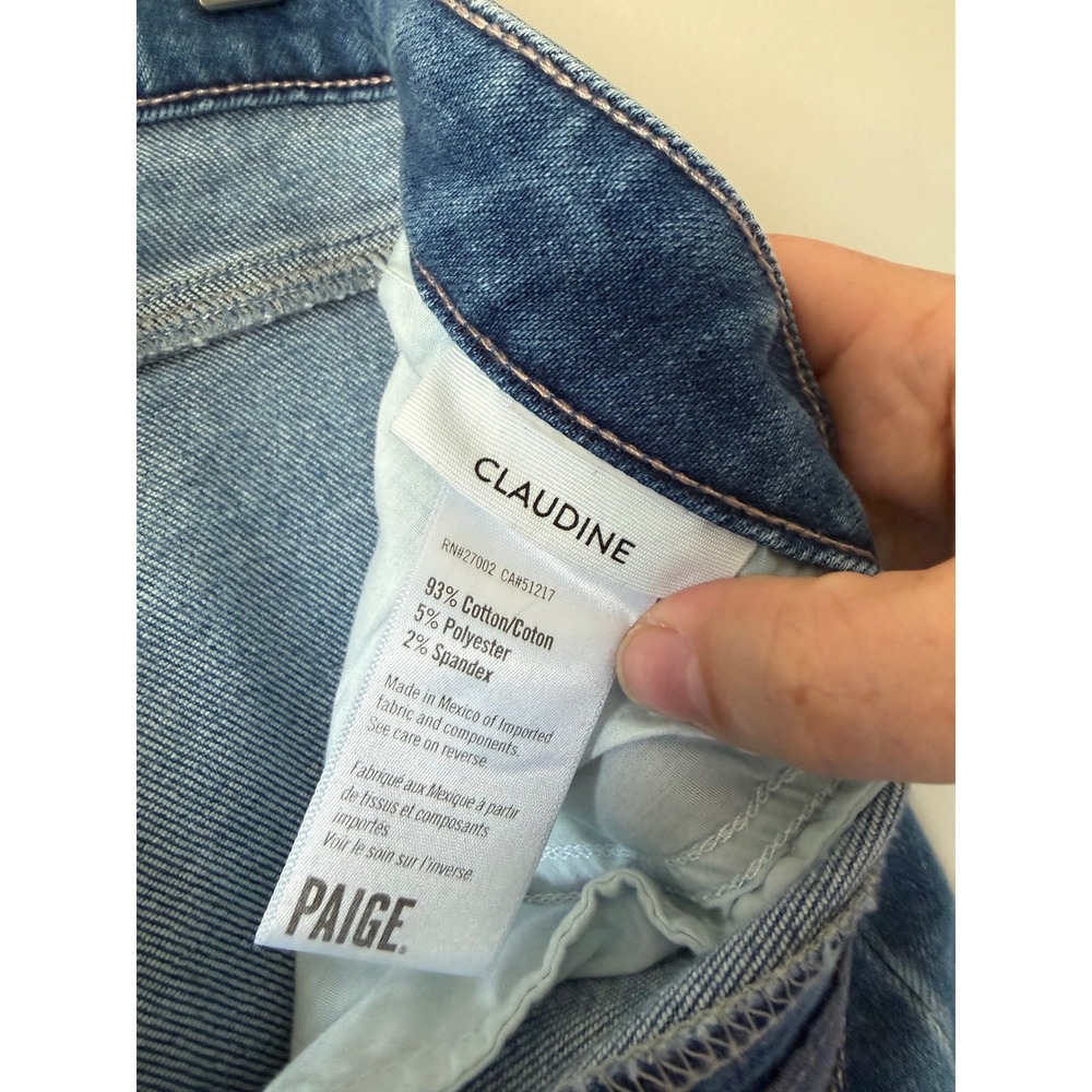 PAIGE Claudine High Rise Ankle Flare Jeans Medium Blue Raw Hem Size 29 - Picture 7 of 13